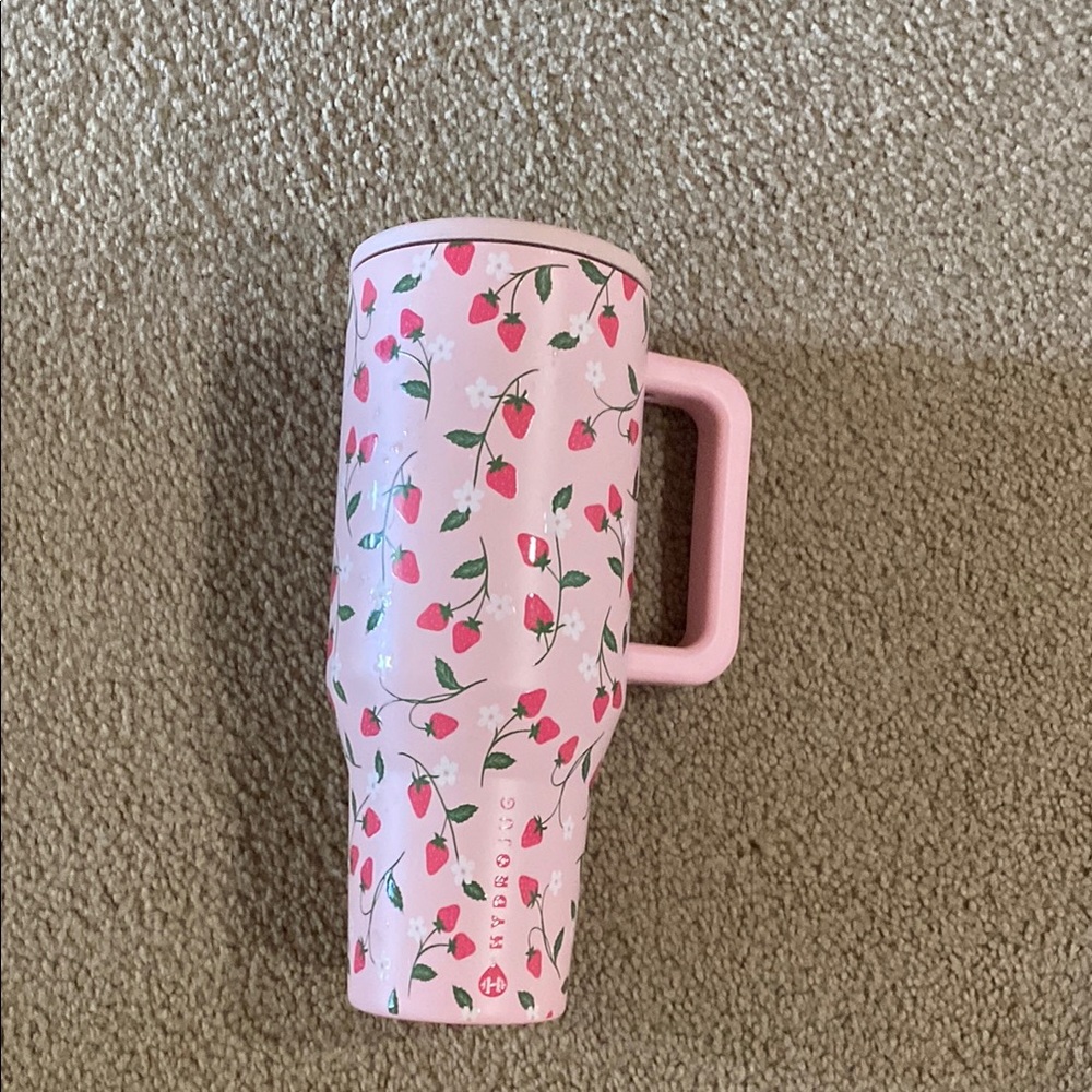 Hydro Flask Pink Tumbler with Strawberry Pattern